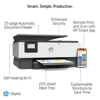 Imprimante à jet d'encre tout-en-un sans fil OfficeJet 8015e de HP - Essai de 6 mois de Instant Ink de HP inclus*