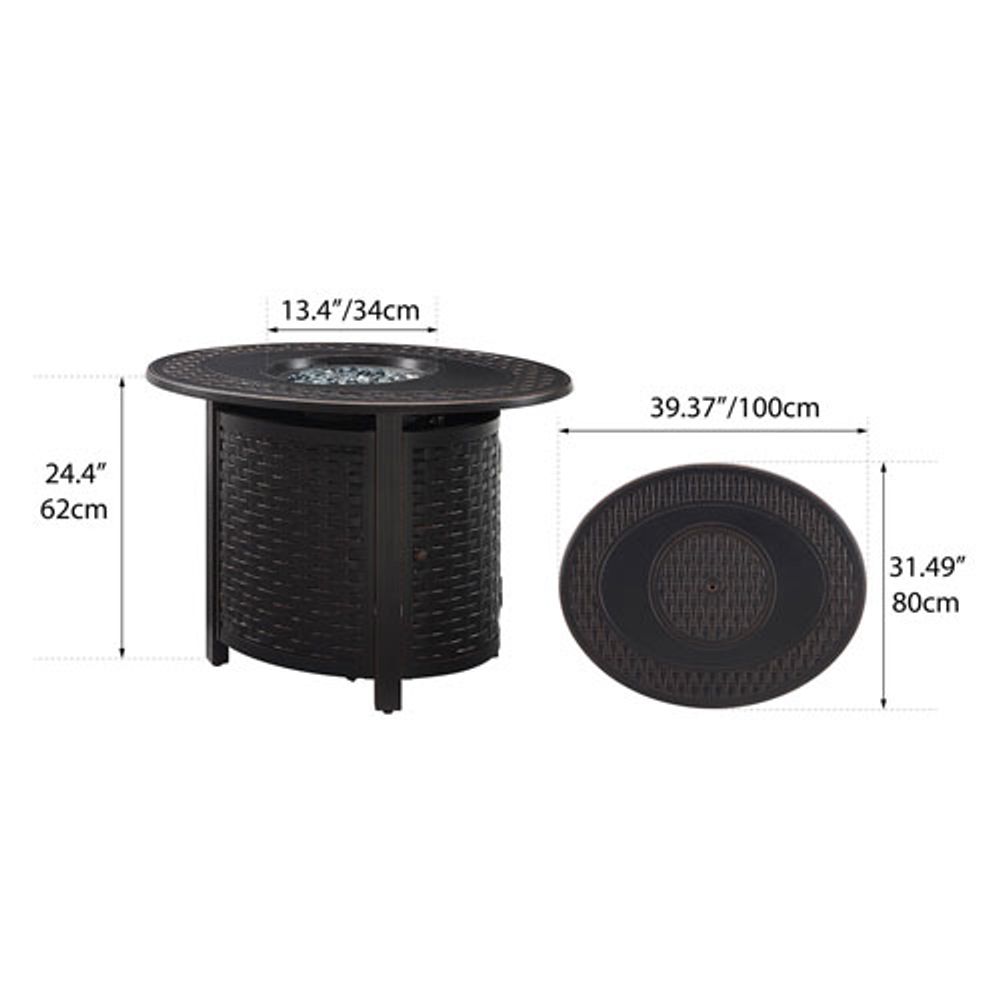 Paramount Thatch Oval Propane Fire Pit - 37,000 BTU - Black/Bronze