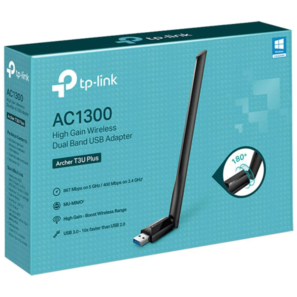 TP Link Archer Wireless AC1300 High-Gain Dual Band USB Adapter (T3U Plus)