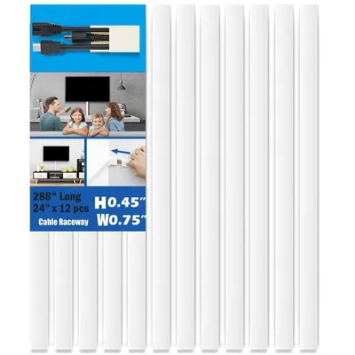 HYFAI Cable Concealer 288" Cord Cover Cable Management Raceway Hiding Wires in Home and Office 12 X L24"XW0.75"XH0.45" White