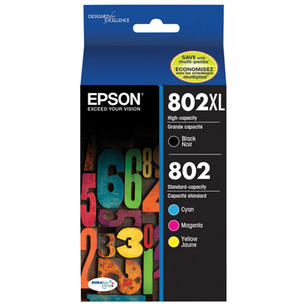 Epson DURABrite Ultra 802XL Black/ 802 Colour Ink (T802XL-BCS) - 4 Pack