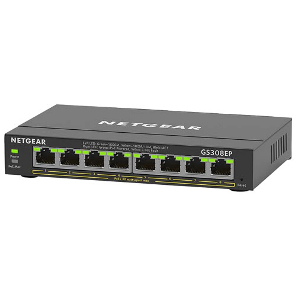 Commutateur Gigabit Ethernet PoE+ Plus à 8 ports de NETGEAR (GS308EP-100NAS)