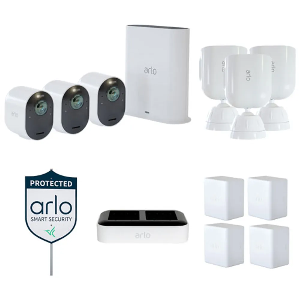 Arlo Ultra 2 Spotlight Camera Security System Bundle w/ 3 Wire-Free Indoor/Outdoor 4K Cameras - White - Only at Best Buy