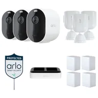 Arlo Pro 4 Spotlight Camera Security Bundle with 3 Wire-Free Indoor/Outdoor 2K Cameras - White - Only at Best Buy