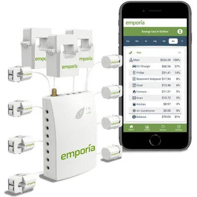 3-Phase Gen 2 Emporia Vue Smart Home Energy Monitor | Real Time Electricity Monitor/Meter | Solar/Net Metering | Conserve Energy and Get Peace of Mind (Monitor with 50A Sensors