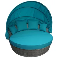 Positano Resin Wicker Outdoor Daybed with Canopy & Cushions - Aqua Blue