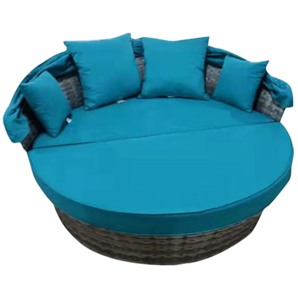 Positano Resin Wicker Outdoor Daybed with Canopy & Cushions - Aqua Blue