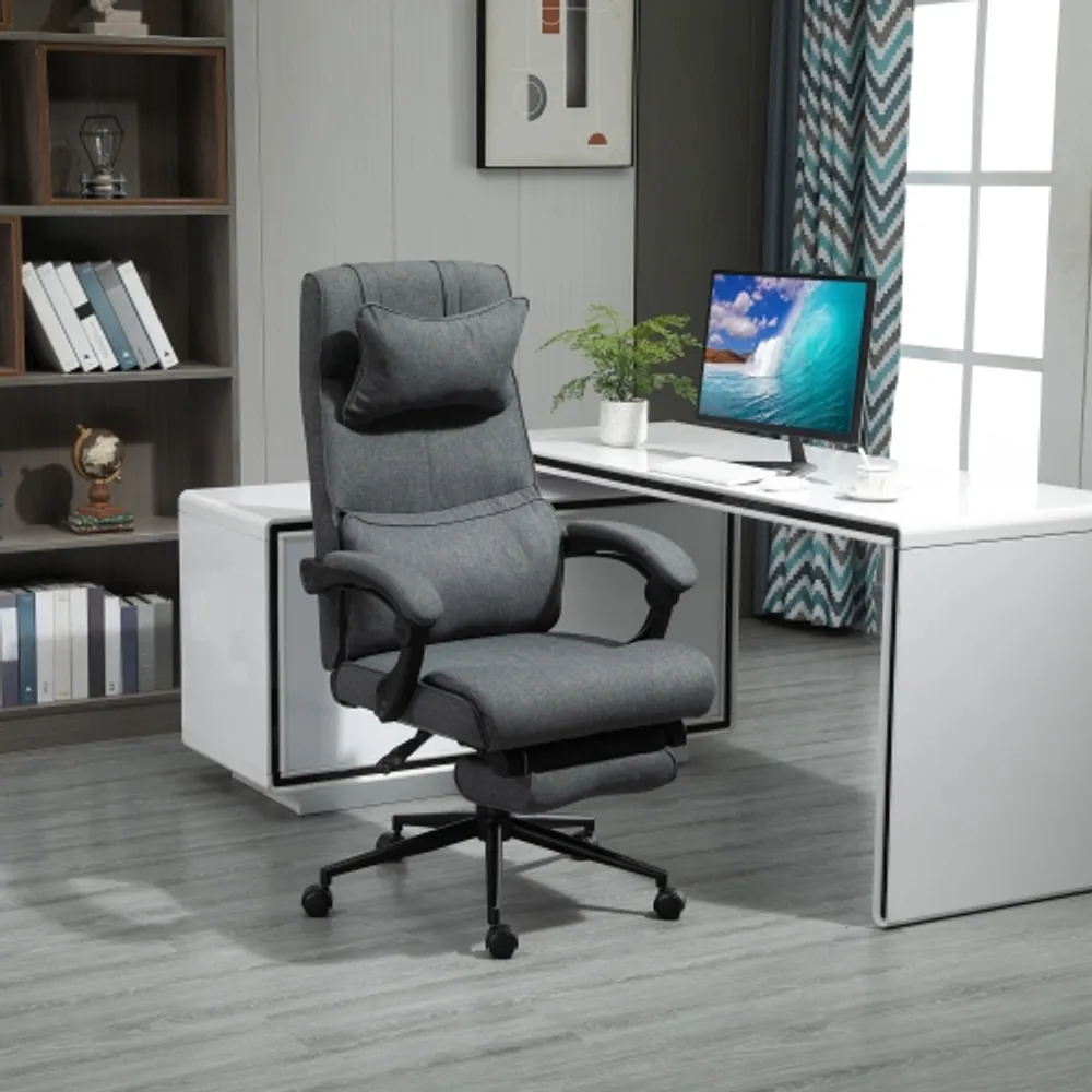 Vinsetto Executive Linen Fabric Home Office Chair with Retractable Footrest Headrest and Lumbar Support - Black