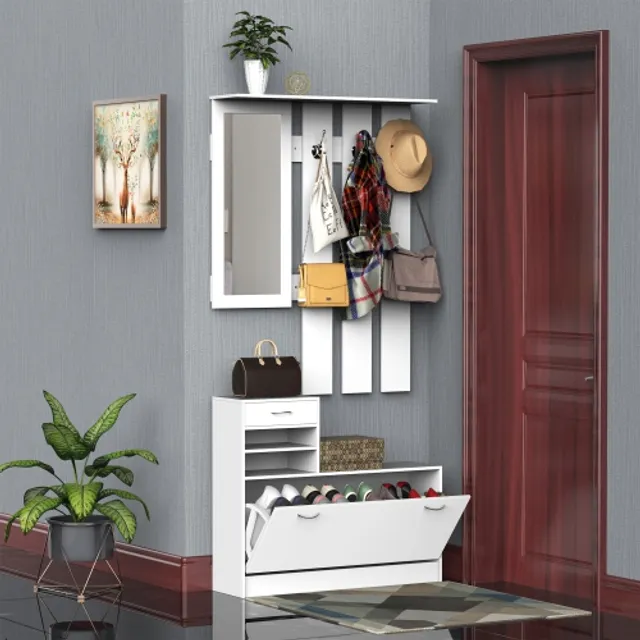 HOMCOM 31 in. Hanging Entryway Cubby Storage Wall Shelf White