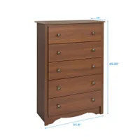 Prepac Monterey Transitional 5-Drawer Chest Of Drawers - Cherry