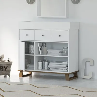 Storkcraft Modern 2-Drawer 4-Shelf Changing Table Dresser - White/Vintage Driftwood