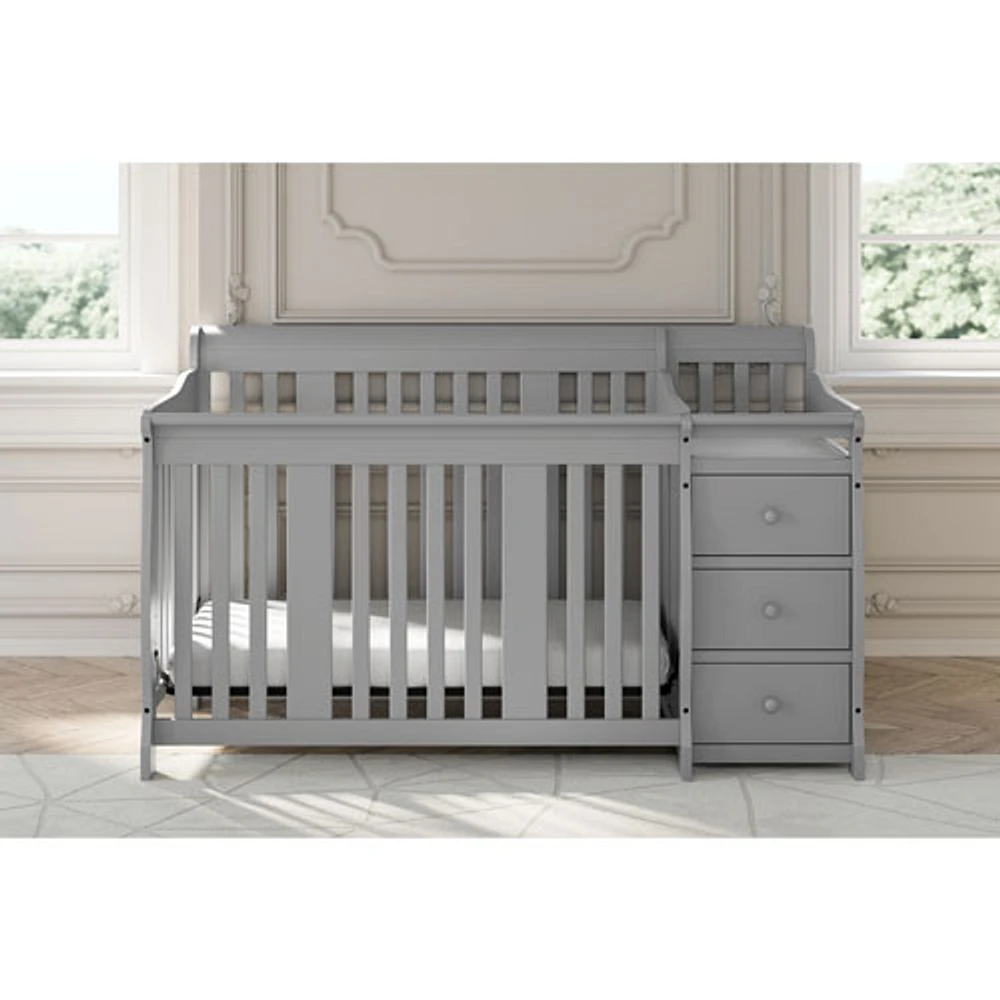 Storkcraft Portofino 4-in-1 Convertible Crib with 3-Drawer Changing Table - Pebble Grey