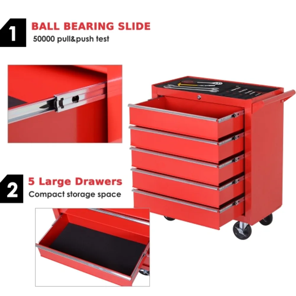 Costway Portable Tool Chest Box Storage Cabinet Garage Mechanic Organizer 3  Drawers Red