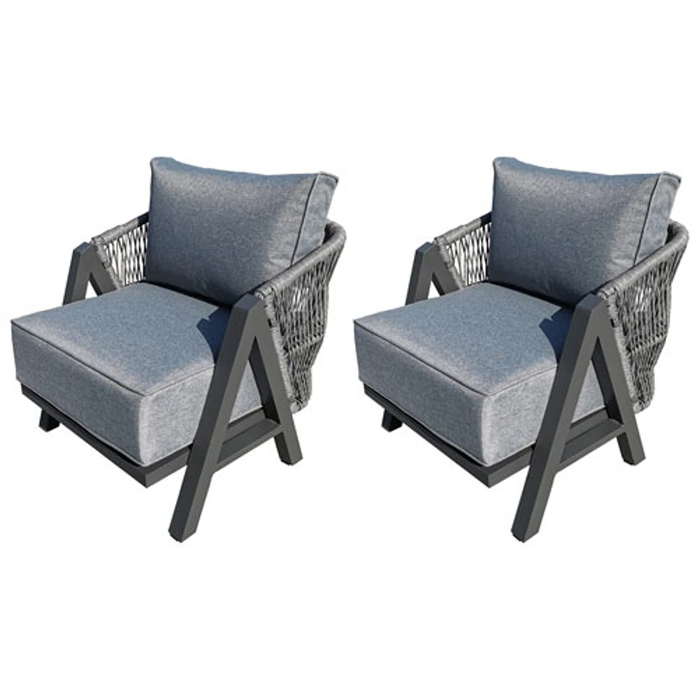 Fauteuil de patio à accoudoirs en osier de résine Tramonti - Ensemble de 2 - Gris