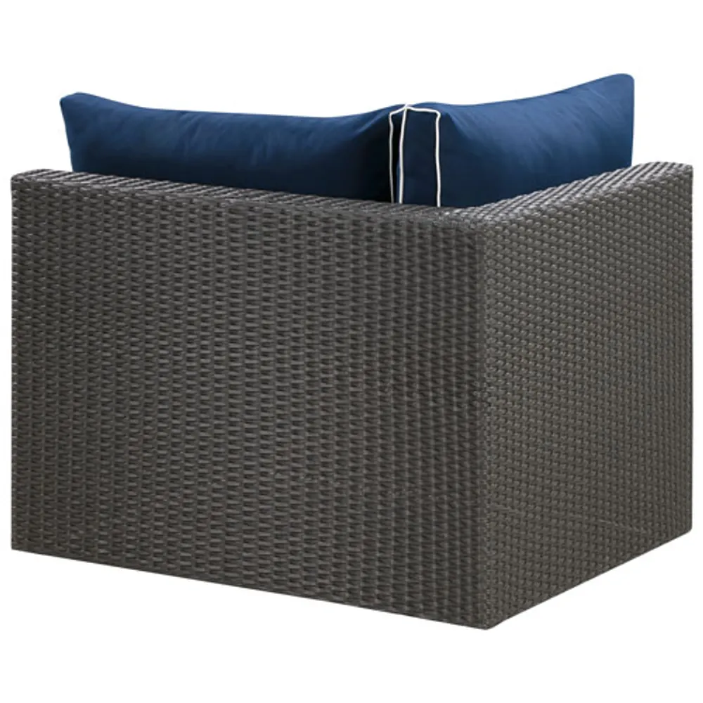 Patio Flare 5-Piece Wicker Patio Conversation Set - Grey/Navy Cushions