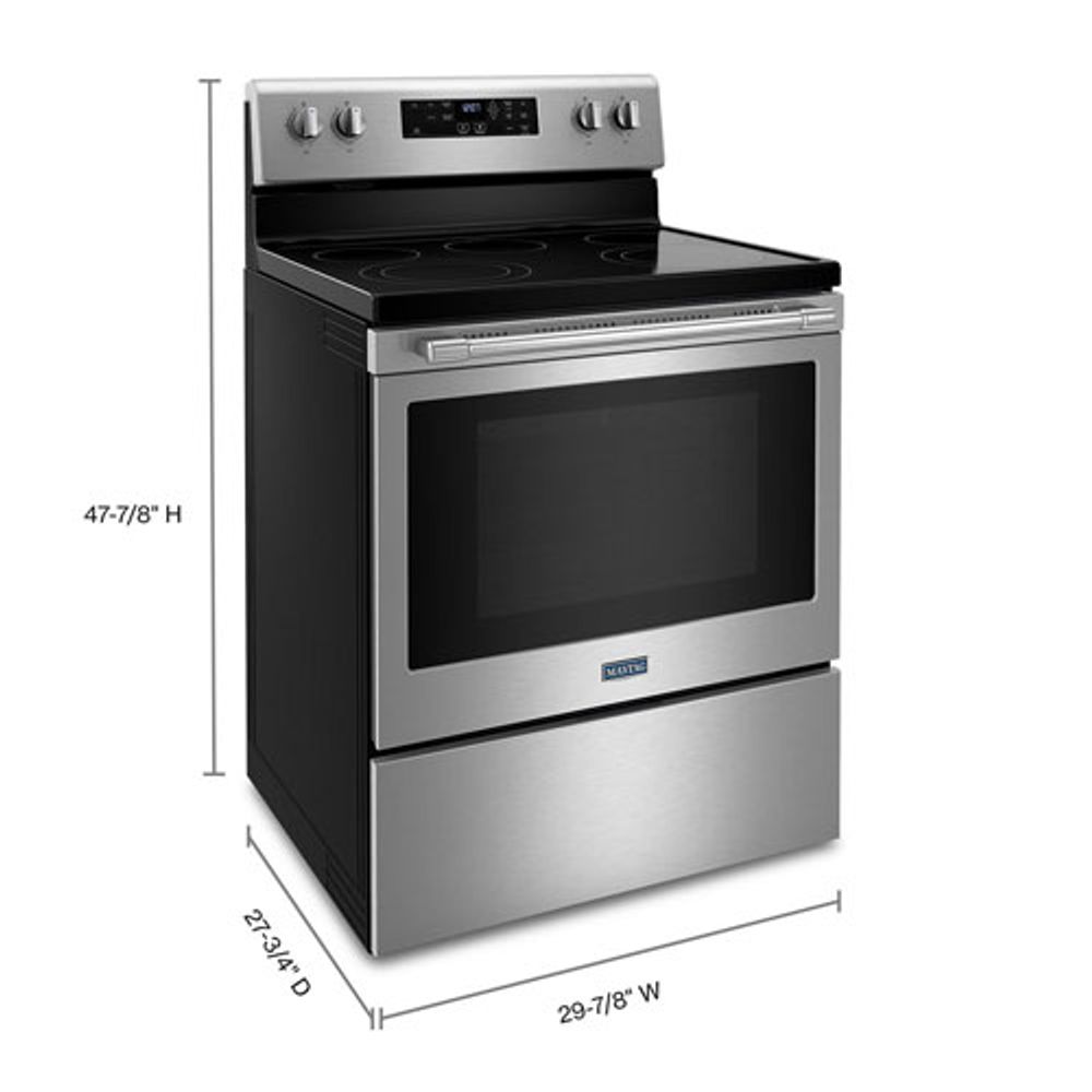 Maytag 30" 5.3 Cu. Ft. Self-Clean 5-Element Freestanding Electric Air Fry Range (YMER7700LZ) - Stainless