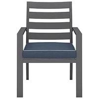 Chaise de salle à manger d'extérieur en aluminium au fini pulvérisé Portofino - Ensemble de 2 - Cadres gris/Coussins bleu pierre