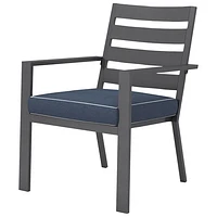 Chaise de salle à manger d'extérieur en aluminium au fini pulvérisé Portofino - Ensemble de 2 - Cadres gris/Coussins bleu pierre