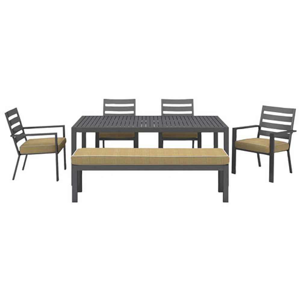 Portofino Powder Coated Aluminum Patio Bench - Grey Frames / Beige Cushions