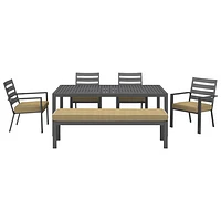 Portofino Powder Coated Aluminum Patio Bench - Grey Frames / Beige Cushions