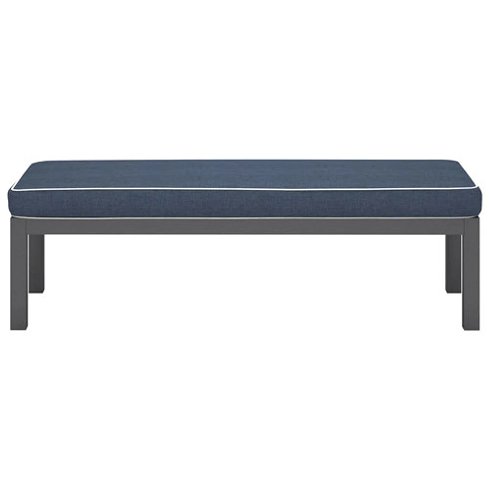 Banc de patio en aluminium au fini pulvérisé Portofino - Cadres gris/Coussins bleu pierre