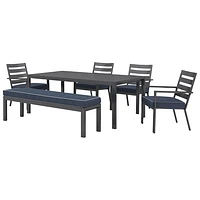 Banc de patio en aluminium au fini pulvérisé Portofino - Cadres gris/Coussins bleu pierre