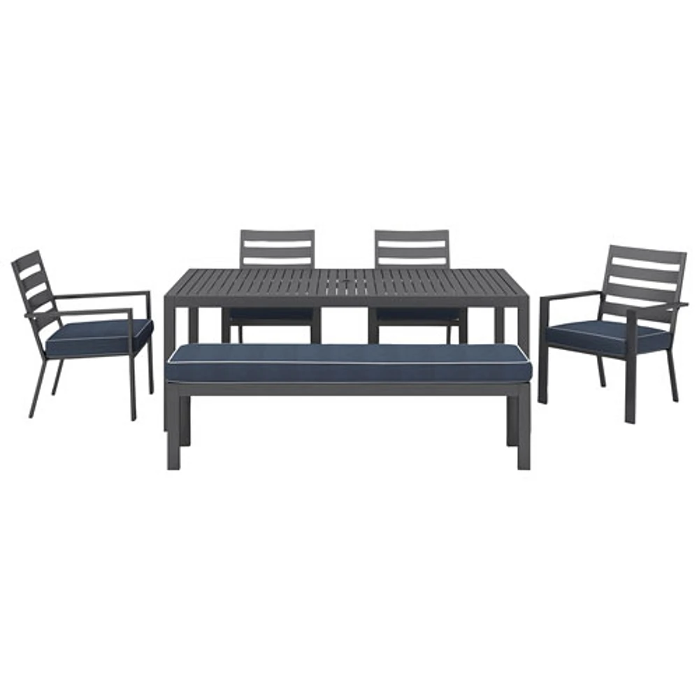 Banc de patio en aluminium au fini pulvérisé Portofino - Cadres gris/Coussins bleu pierre