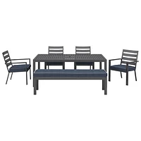 Banc de patio en aluminium au fini pulvérisé Portofino - Cadres gris/Coussins bleu pierre
