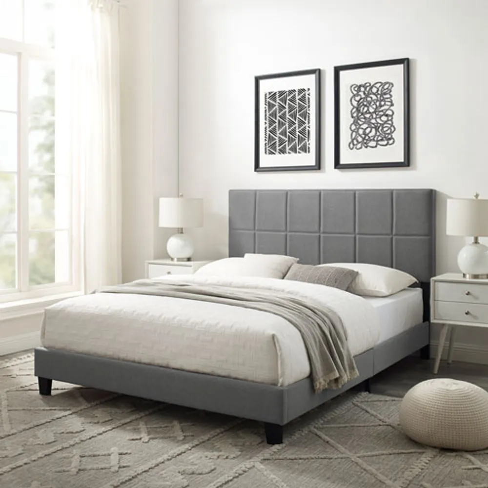 Claude Transitional Upholstered Platform Bed - Queen - Dark Grey