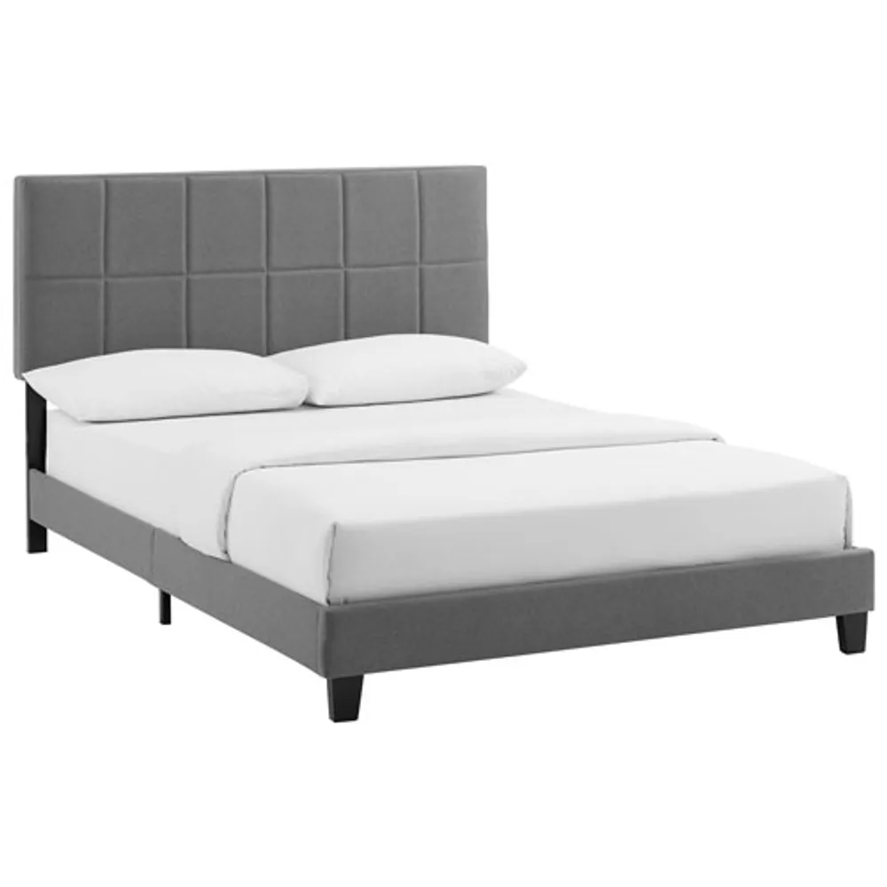 Claude Transitional Upholstered Platform Bed - Queen - Dark Grey