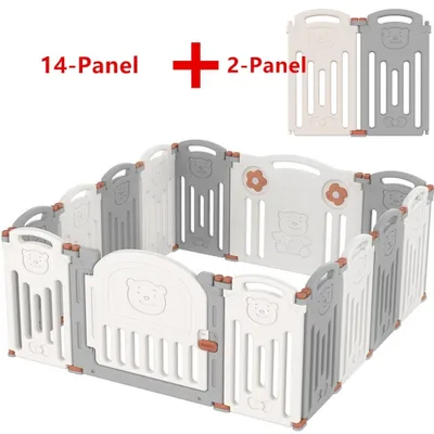 16-Panel Foldable Baby Playpen, Kids Safety Activity Center Playard w/Locking Gate