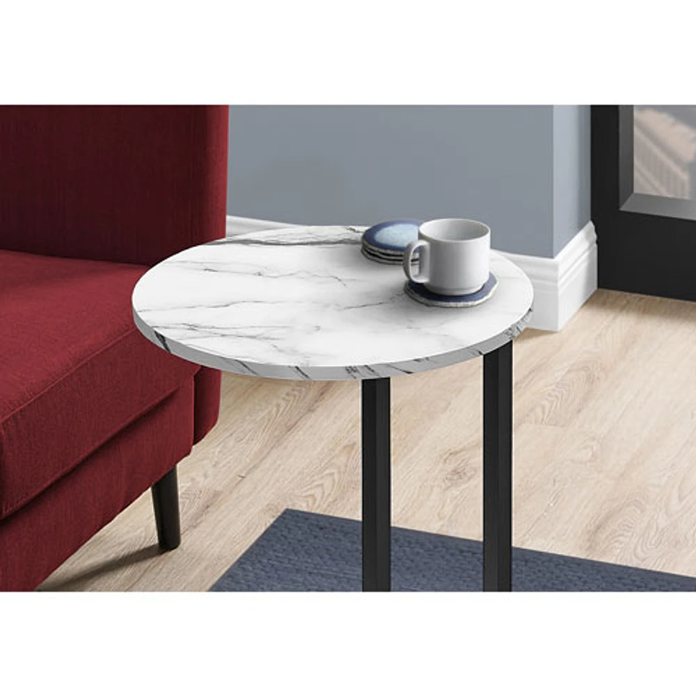 Monarch Contemporary Circular Accent Table - White Marble