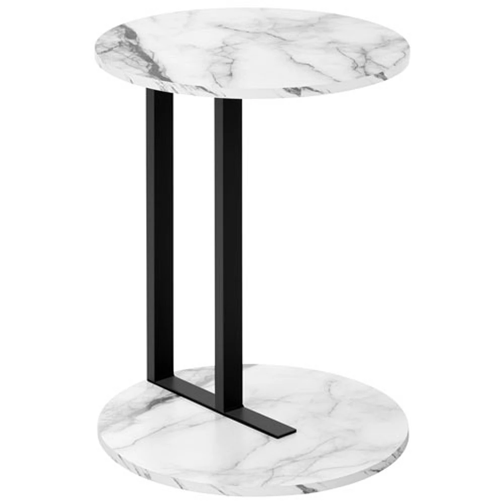 Monarch Contemporary Circular Accent Table - White Marble