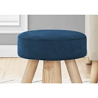 Monarch Round Velvet-Look Foot Stool Ottoman - Blue