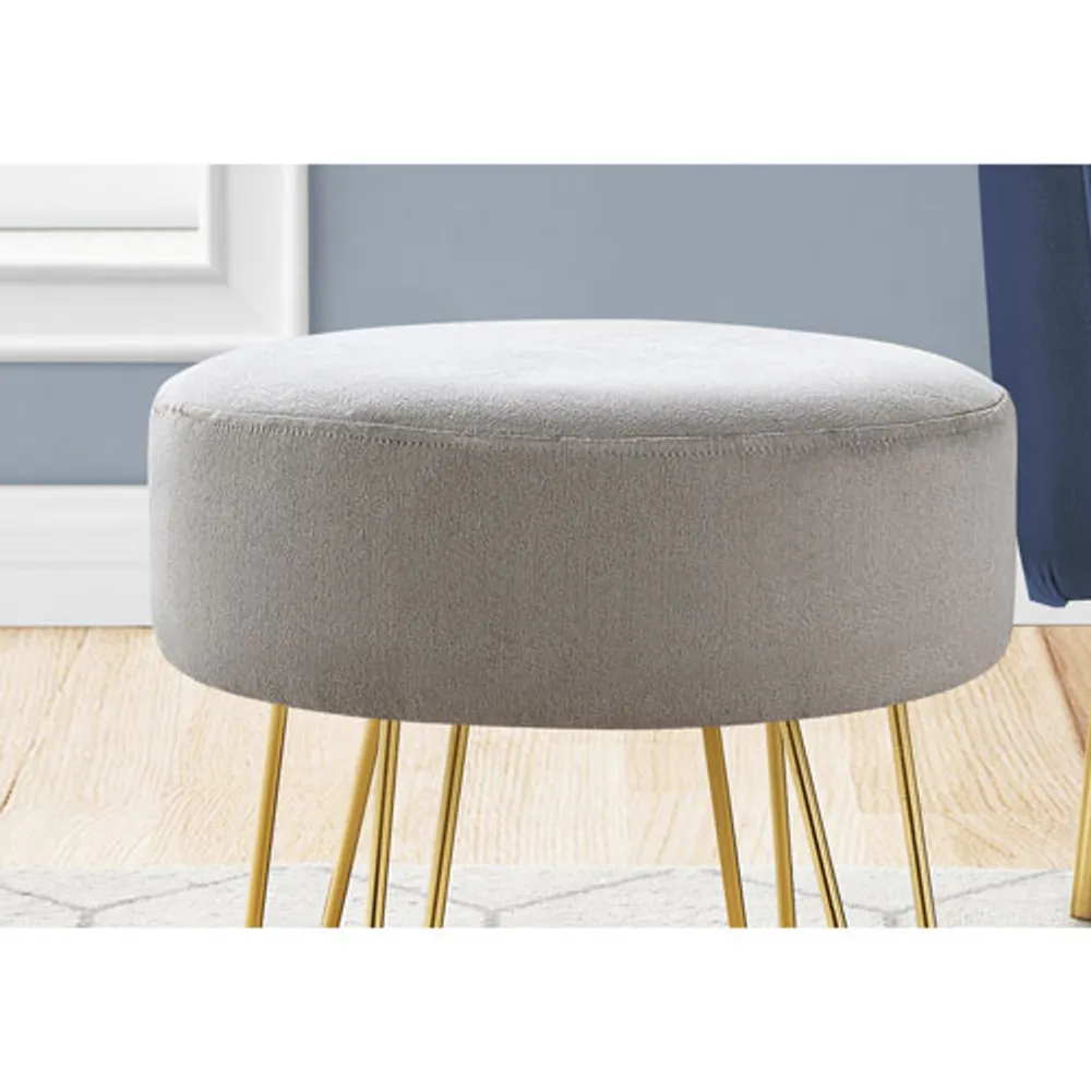 Monarch Round Hairpin-Leg Fabric Ottoman - Grey/Gold