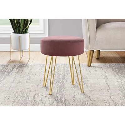 Pouf rond en tissu à pattes effilées de Monarch - Prune/Doré