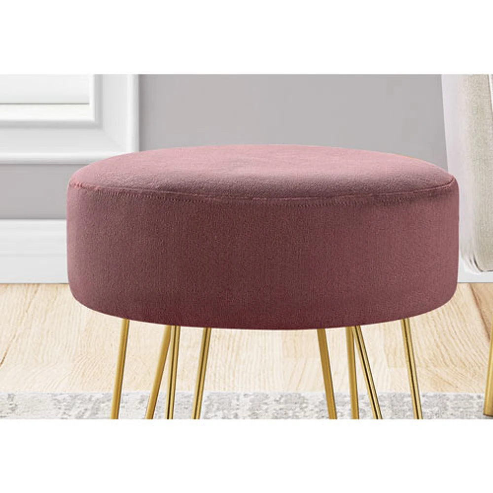 Pouf rond en tissu à pattes effilées de Monarch - Prune/Doré