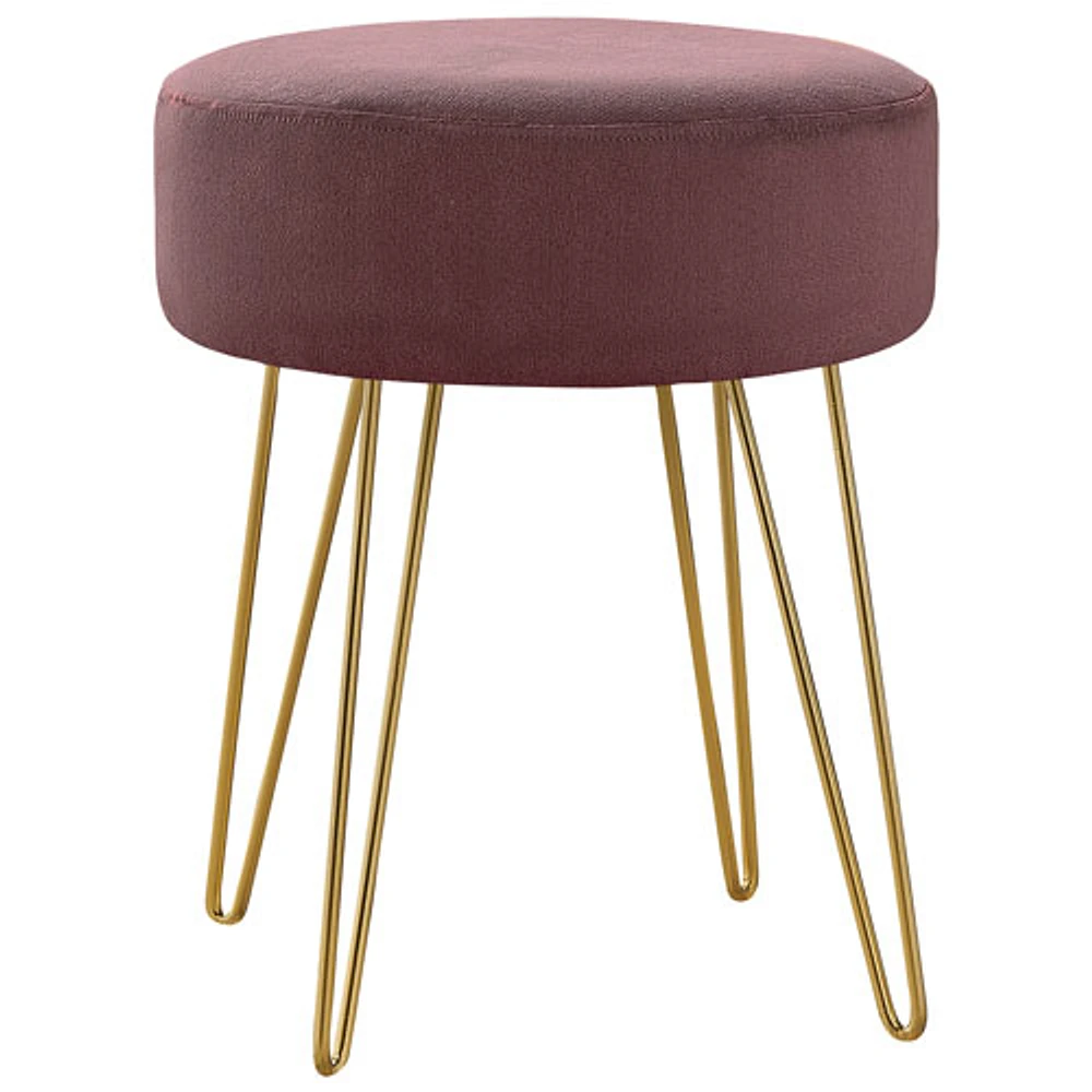 Pouf rond en tissu à pattes effilées de Monarch - Prune/Doré