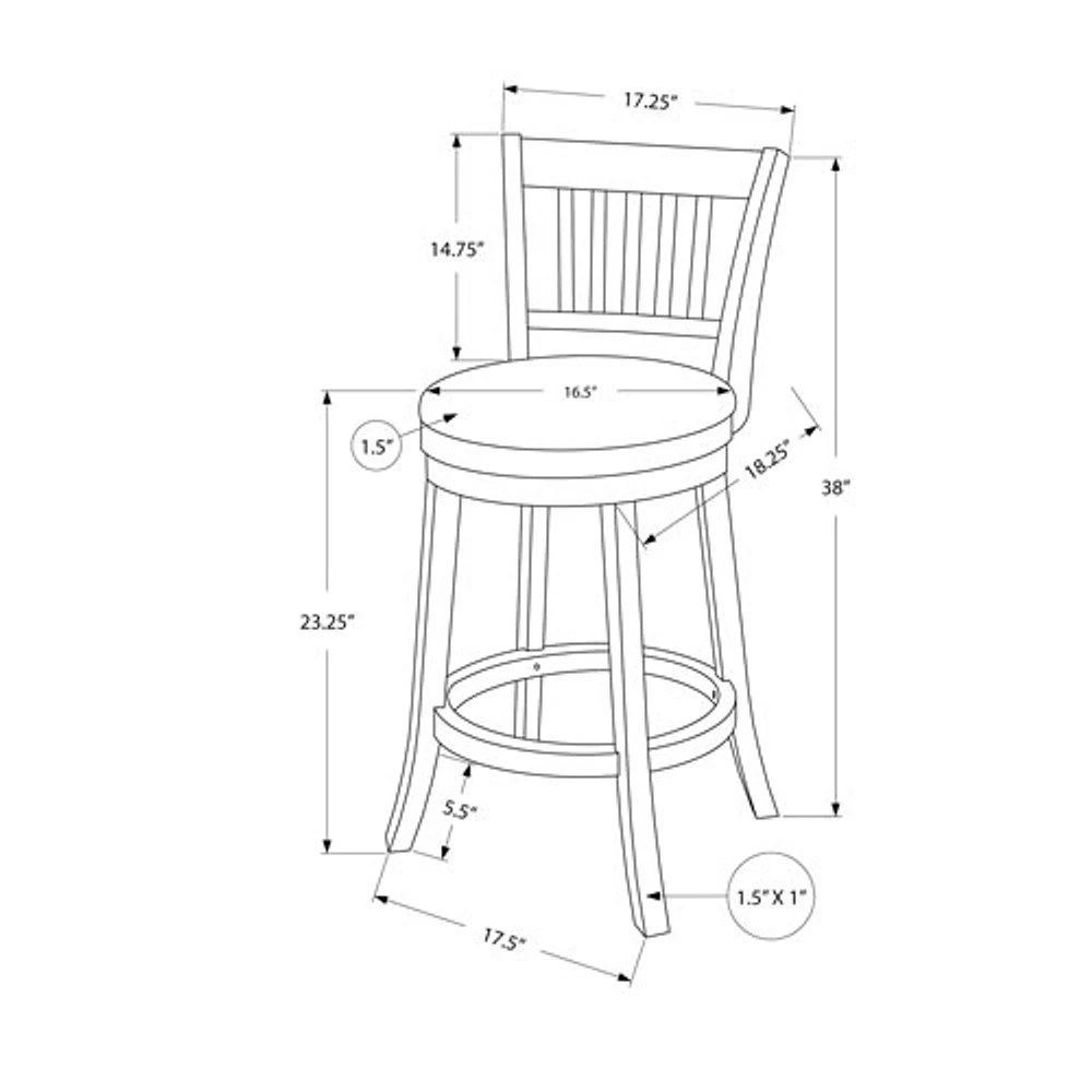 Tabouret de bar pivotant traditionnel à hauteur de comptoir Monarch - Ensemble de 2 - Expresso