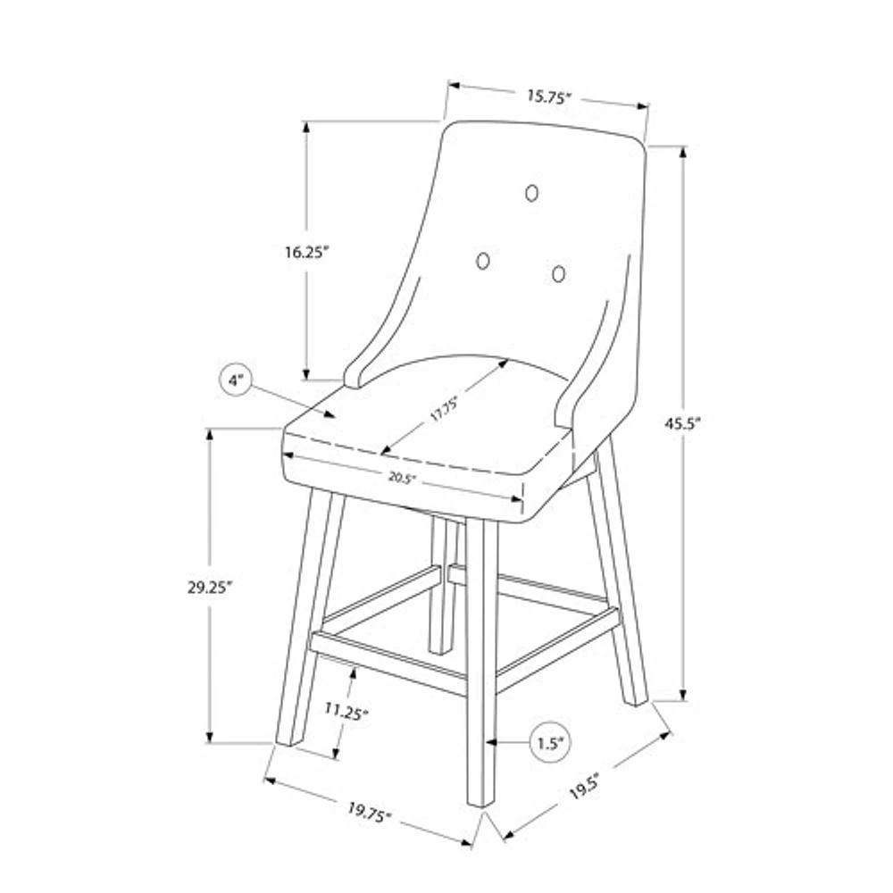 Monarch Traditional Bar Height Barstool - Set of 2 - Grey