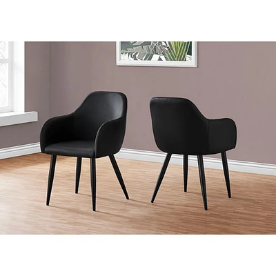 Chaise de salle à manger contemporaine à accoudoirs en similicuir Monarch - Ensemble de 2 - Noir