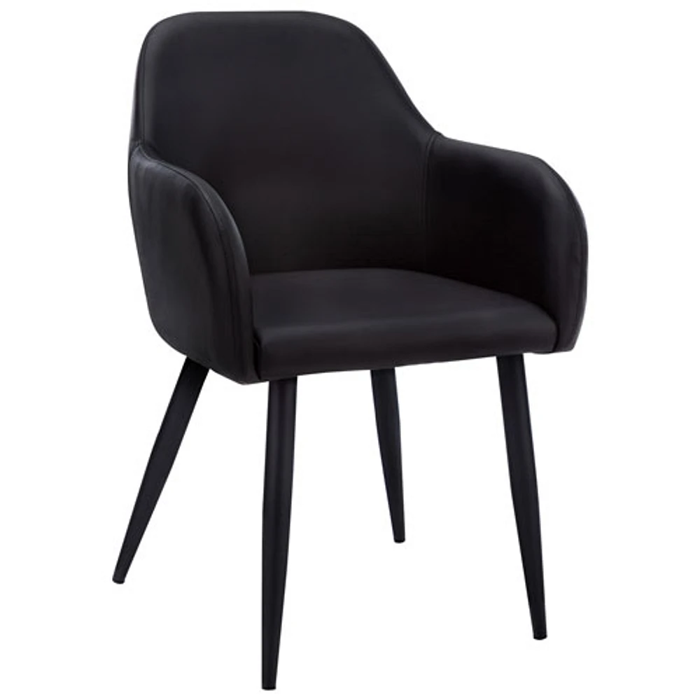Chaise de salle à manger contemporaine à accoudoirs en similicuir Monarch - Ensemble de 2 - Noir