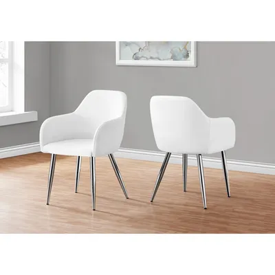 Chaise de salle à manger contemporaine à accoudoirs en similicuir Monarch - Ensemble de 2 - Blanc