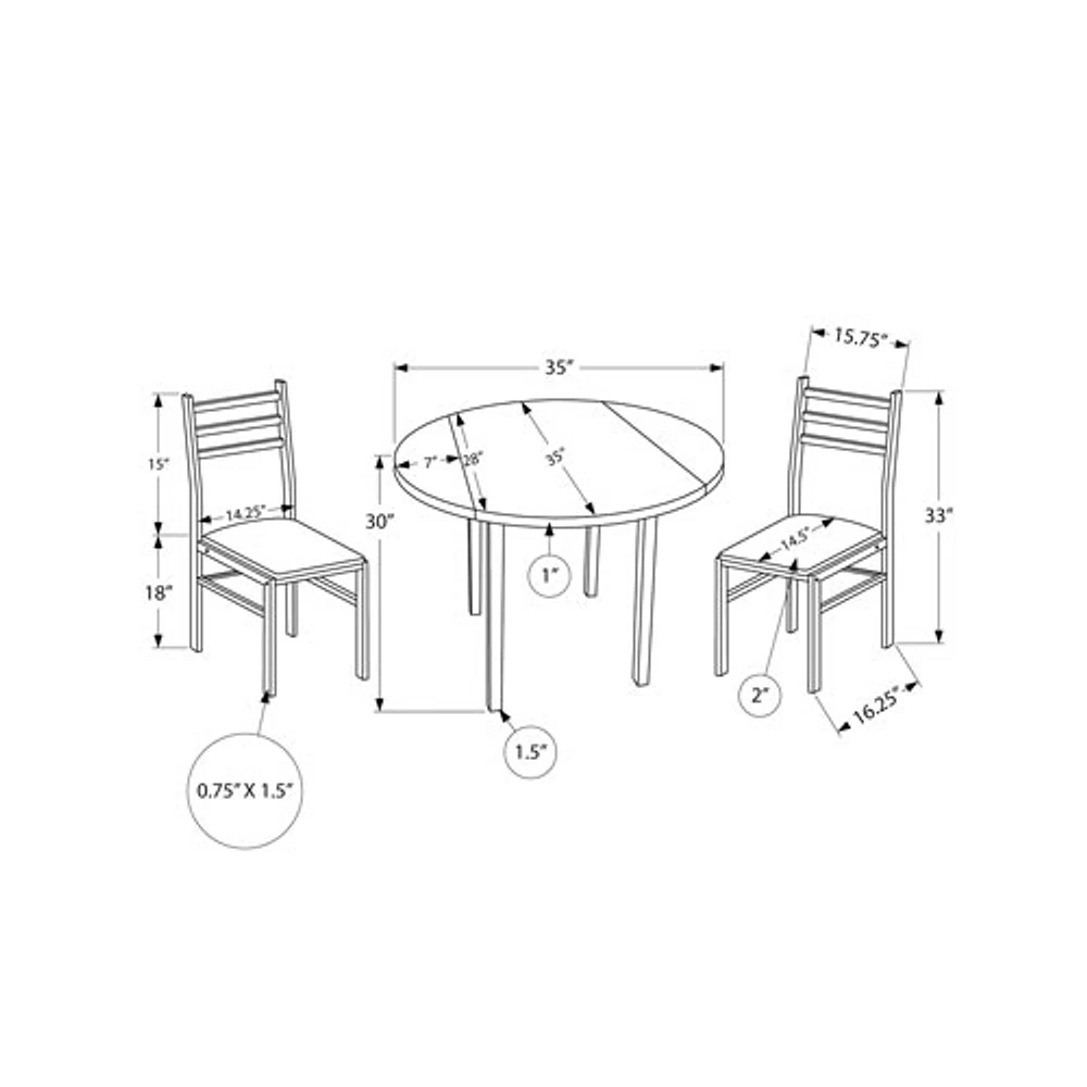 Contemporary 3-Piece Dining Set - Dark Taupe