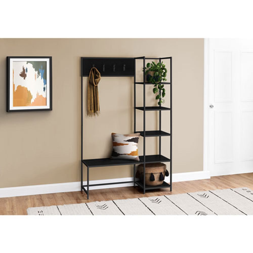 Monarch Contemporary 3-in-1 Hall Tree with Bench & Shelves