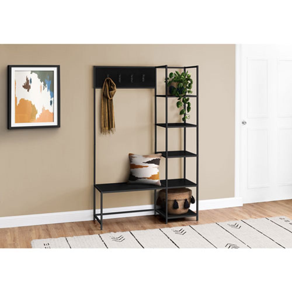 Monarch Contemporary 3-in-1 Hall Tree with Bench & Shelves - Black