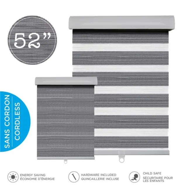 Biltek Cordless Zebra Window Blinds with Modern Design - Roller Shades w/ Dual Layers - Solid & Sheer Shades for Transparency / Privacy