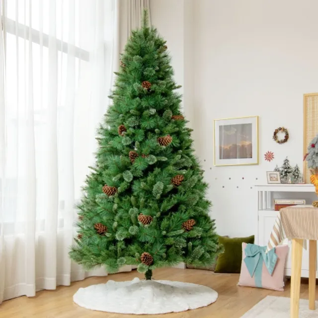 Gymax 6 FT White Artificial Christmas Tree Hinged Unlit Iridescent Xmas Tree  