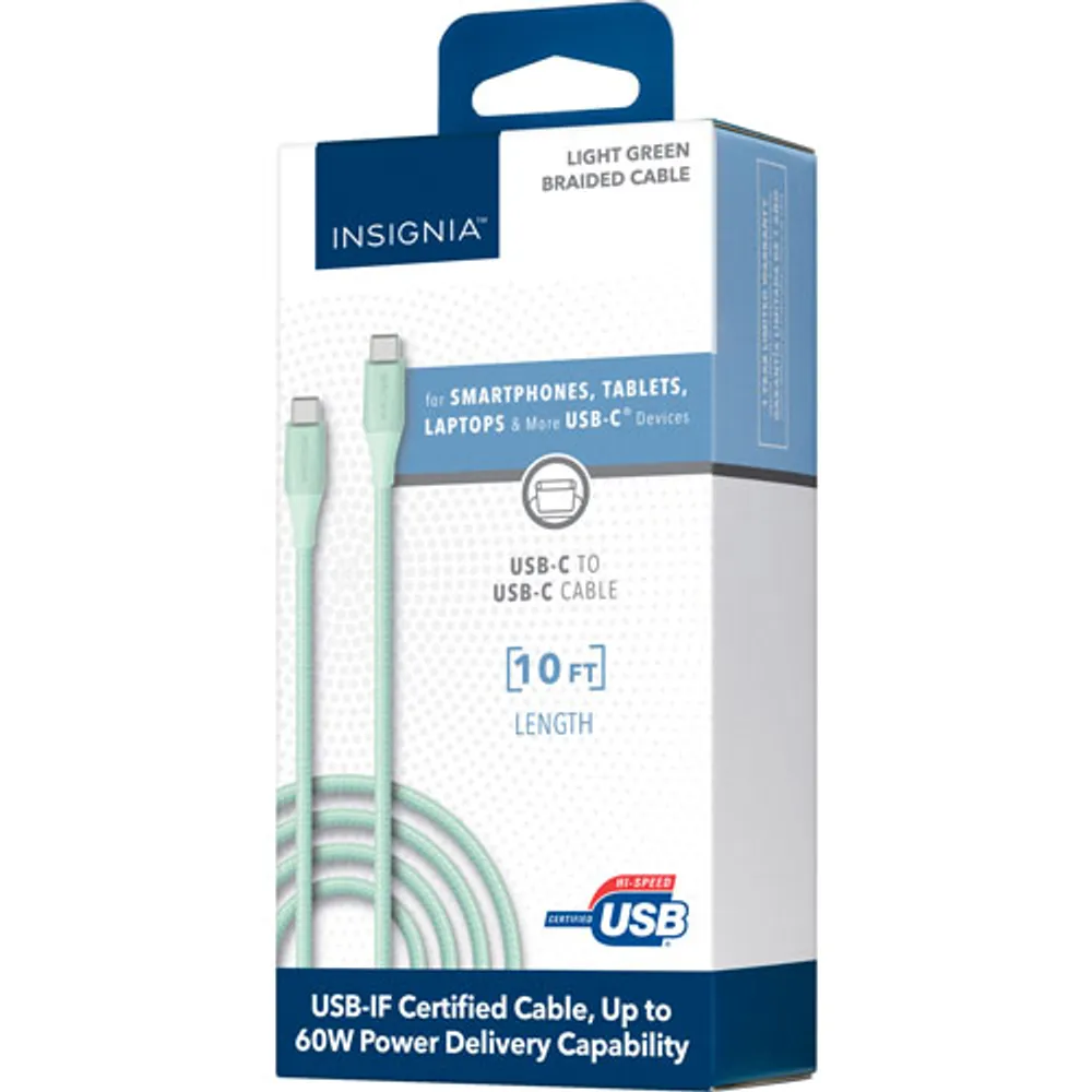 Insignia 3.0m (9.8 ft.) USB-C to USB-C Braided Cable (NS-MCCC10GR22-C) - Green