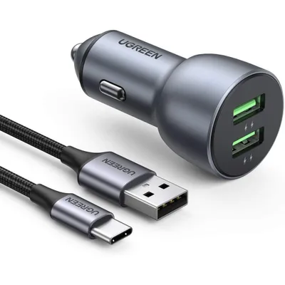 USB car charger, 36W dual QC 3.0 fast charging aluminum car... UGREEN